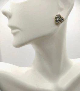 Gold Toned & Rhinestones Heart Bridal Stud Earrings Jewelry Gift Present Love - Picture 1 of 5