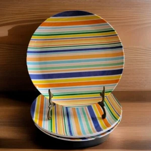 4 Citrus Grove Striped Melamine 8" Salad Dessert Bread Plate - Picture 1 of 3