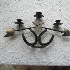 Diamond Arrow Horseshoe Candle Wall Sconce Deco Rustic Western LOT 2pc 16x8 22x9 - Picture 1 of 18