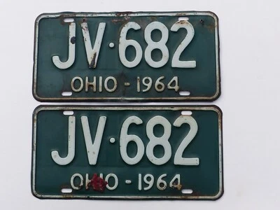 Б/у 1964 Cuyahoga округ Огайо пассажирский автомобиль номерные знаки пара # JV 682 - Изображение 1 из 4