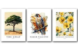 UAE National Symbols, Set of 3 Poster Prints, Wall Art Home Décor, Unframed - Picture 1 of 6