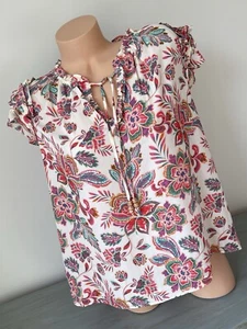 Rose & Olive Top XL Boho Flatter Cap Shirt Bluse Blumen Bindeband V-Ausschnitt Tropical - Bild 1 von 12