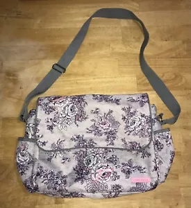 Neu ohne Etikett Laura Ashley Baby Windel Umhängetasche Kuriertasche grau rosa Blumenmuster - Bild 1 von 14