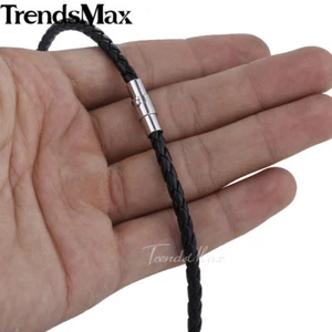 16-24" MENS WOMEN 4/6/8mm Black Brown Braid Rope Man-made Leather Chain Necklace - Picture 1 of 8