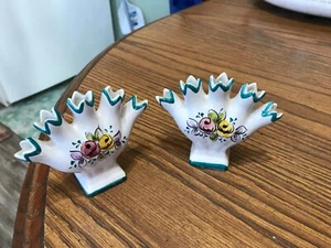 pair of 5 finger bud vases ELPA Alcobaca Portugal, vtg. hand painted - Picture 1 of 4