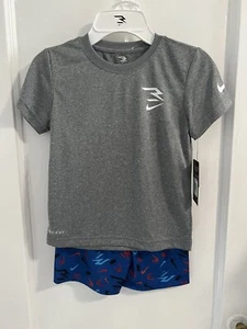 NWT Nike 3Brand Boys 2 Piece Gray T Shirt And Royal Shorts Set Size 6 MSRP $40 - Picture 1 of 6