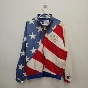 Chaqueta cortavientos ligera mediana con logotipo del equipo olímpico AOP EE. UU. Starter Vintage - Imagen 1 de 12