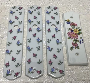Vintage Limoges Porcelain Door Push Plates Floral Roses Lot Of 4 - Picture 1 of 12
