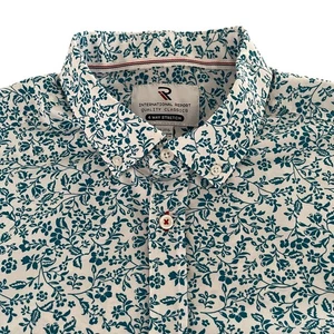 International Report Shirt Mens XL Turquoise Floral Button Down 4 Way Stretch - Picture 1 of 10