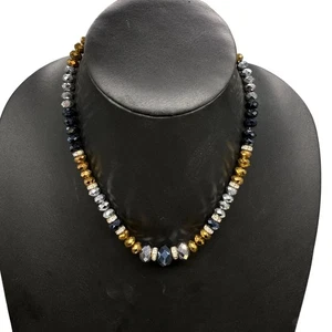 Collar con cuentas facetadas negras plata oro estrás transparente - Imagen 1 de 6