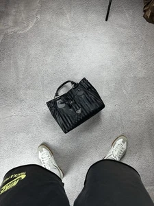 Mollerus Black Monogram Handbag Tote Bag Nylon Leather Handles Swiss Design - Picture 1 of 18