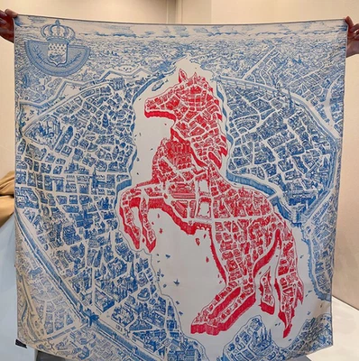 100% Twill Silk Scarf Square Blue horse Print 90X90cm Shawl Neckerchief Wrap new - Image 1 of 3