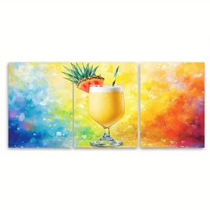 3pcs Vibrant Pina Colada Cocktail Metal Print Ready to Hang Art - Picture 1 of 7