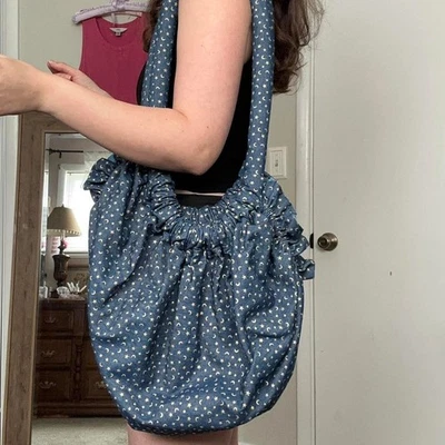 Bolso de hombro hecho a mano bordado celestial estrella luna oro azul y blanco Foto 1 de 4