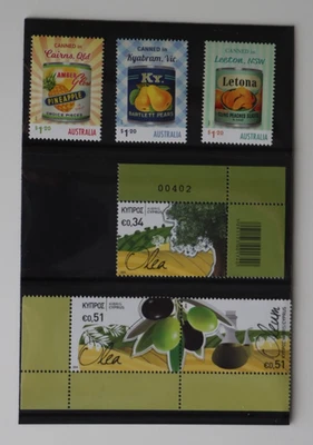 Cyprus 2014 Olive Tree Australia 2024 Tinned Fruit Labels Canning  UMM Stamp x 6 - Image 1 of 2