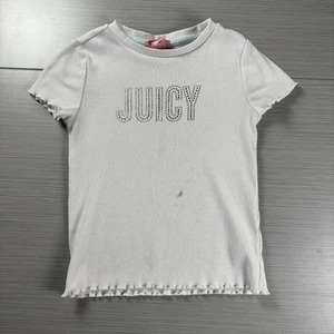 Juicy Couture Shirt Girls 8/10 White Ribbed Short Sleeve Crystal Juicy Logo Tee - Picture 1 of 18