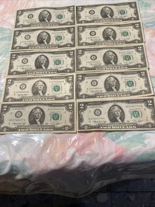✯Lot of 10 NEW Uncirculated Two Dollar Bills Crisp $2 Sequential Note 1976-1995 - Picture 1 of 1