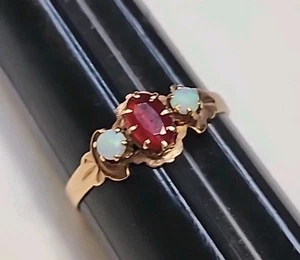10k Rose Gold Garnet 2 Opels Ring JR Wood & Son XXXW Size 8 1/4 - Picture 1 of 12