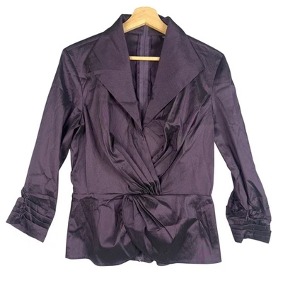 Tadashi Shoji Twist Front Ruched Blouse Plum Size 12 Women's Purple Back Zipper - Image 1 of 4