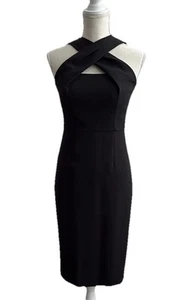 Nuevo con etiquetas Vestido Vince Camuto Negro Corte Halter Midi Talla 0 - Imagen 1 de 6