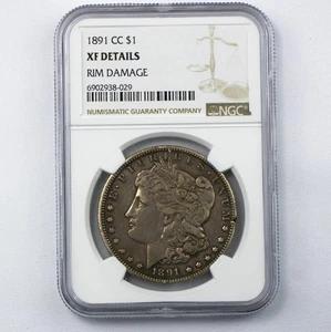 1891-CC Morgan Silver Dollar $1 NGC XF Details Rim Damage Carson City - Picture 1 of 2