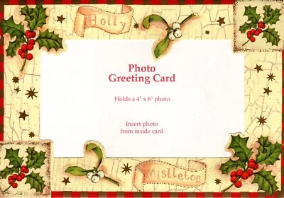 Cartões comemorativos porta-foto Natal Holly Berry Berries visco - Conjunto de 2 - Imagem 1 de 3