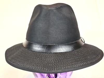 复古无品牌黑色棉 Fedora 带皮革表带 M 码 - 美国制造 — 第 1/4 张图片