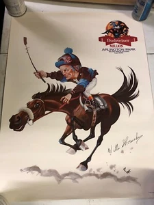 WILLIE SHOEMAKER SIGNED PRINT BUDWEISER MILLION ARLINGTON PARK POSTER AUG 1982 - Picture 1 of 11