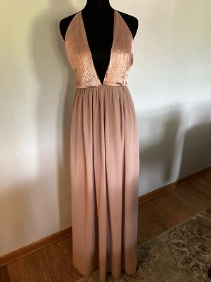TOBI Pink Blush Bridesmaid Dress Plunging Neckline, Maxi Gown With Slit (large) - Image 1 of 4