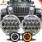 For Jeep Wrangler JK 07-18 Pair 7'' LED Headlights DRL +4'' Fog Lights Halo Ring