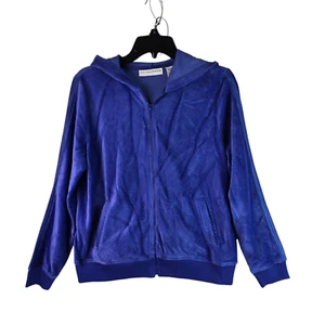 Sag Harbor Womens Blue Holiday Velour Full Zip Jacket Hooded Size PM NWT - Picture 1 of 12