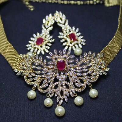 Cheyenne: Ruby with Pave Diamond and Cream Pearl Choker Set (lab-created) - Image 1 of 4