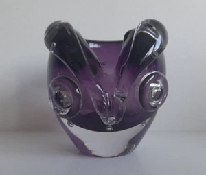 Modern Murano style cased bubble art glass owl sculpture vase 114mm tall purple - Picture 1 of 13