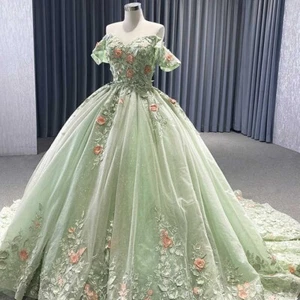 Off-Shoulder Princess Ball Gown Dress with Floral Appliques Quinceañera Prom - Picture 1 of 40