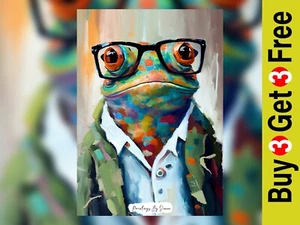 Specs and Spots, Traditional Oil Amphibian Portrait Print 5"x7" on Matte Paper - Picture 1 of 6