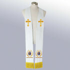 Christian Clergy White Mass Stole Priest Wedding Stole Cross Badge Embroidery