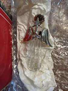 Hallmark Miniature 1990 Festive Angel GLASS Tree Topper 18k Gold Trim 3” - Picture 1 of 7