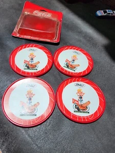 Vintage Coca Cola Deco Plastic Coasters Summertime Memories 4 in. Set 4 Opened - Picture 1 of 10