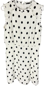 ANN TAYLOR Dress Size 8 White Black Polka Dots Lined Career Office Sleeveless - Picture 1 of 6