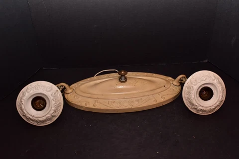 Antique Art Deco Flush Mount Ceiling 2 Light Fixture Vintage Nouveau 17.5" Cover