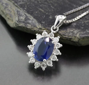 Anhänger Saphir Royal-Blau weiße Diamanten Oval 750er Weißgold Wert 3.400 € - Bild 1 von 4