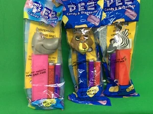 PEZ MADAGASCAR CHARACTERS MARTY THE ZEBRA,ALEX THE LION,GLORIA THE HIPPO-IN BAGS - Picture 1 of 4
