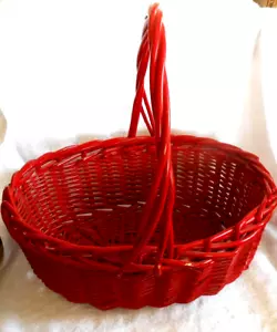Vintage Large Round Wicker Wood Woven Basket With Handle Red Garden Farming 16" - Picture 1 of 4