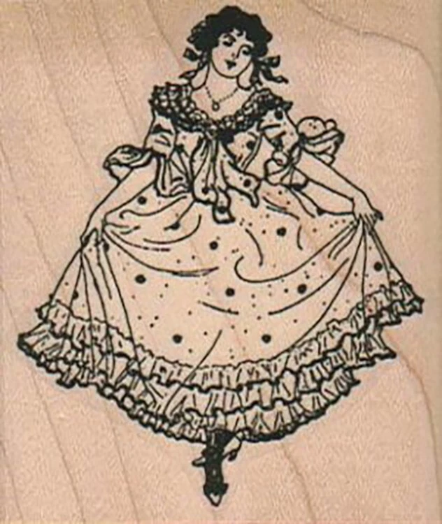 Mounted Rubber Stamp, Lady In Fancy Petticoat, Victorian Lady, Vintage Woman - Image 1 of 1