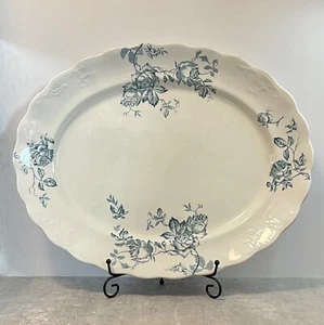 Antique Serving Plate Platter Blue Hancock Rosalind China 1916 WW1 XL 18" x 14" - Picture 1 of 18