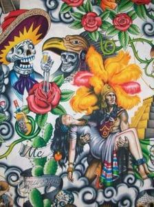 Contigo Tea Day of the Dead Alexander Henry Fabrics Folklore Skulls 7204/A Tea - Picture 1 of 2