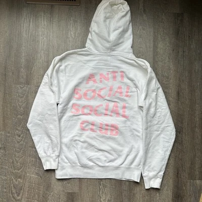 Sudadera con Capucha Anti Social Club Para Hombre Pequeña Blanca Rosa Manga Larga Pullover Foto 1 de 4