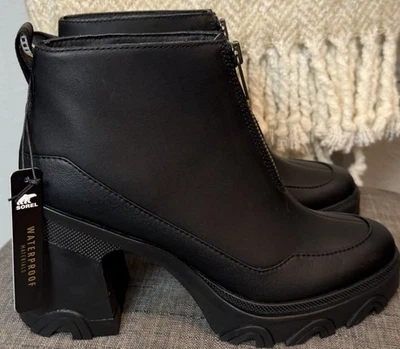 Woman's Size 8.5 Boots SOREL Brex Heel Zip black Leather Lug Sole - Image 1 of 4