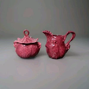 Vintage Pottery Strawberry Creamer & Sugar Bowl Set Camark California - Picture 1 of 11