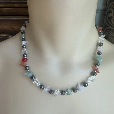 Collar vintage de piedras preciosas naturales con cuentas de hematita espaciador de 17" Foto 1 de 4
